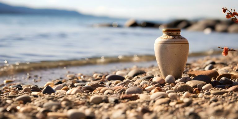 Urn on beach following direct cremation